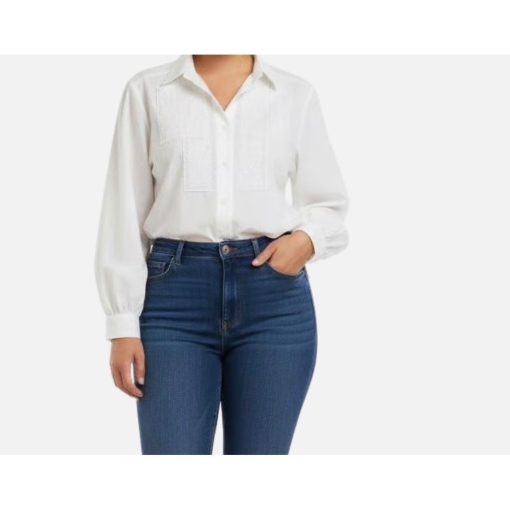 Vintage Claudia Richard White Blouse with Embellished Details Size 14